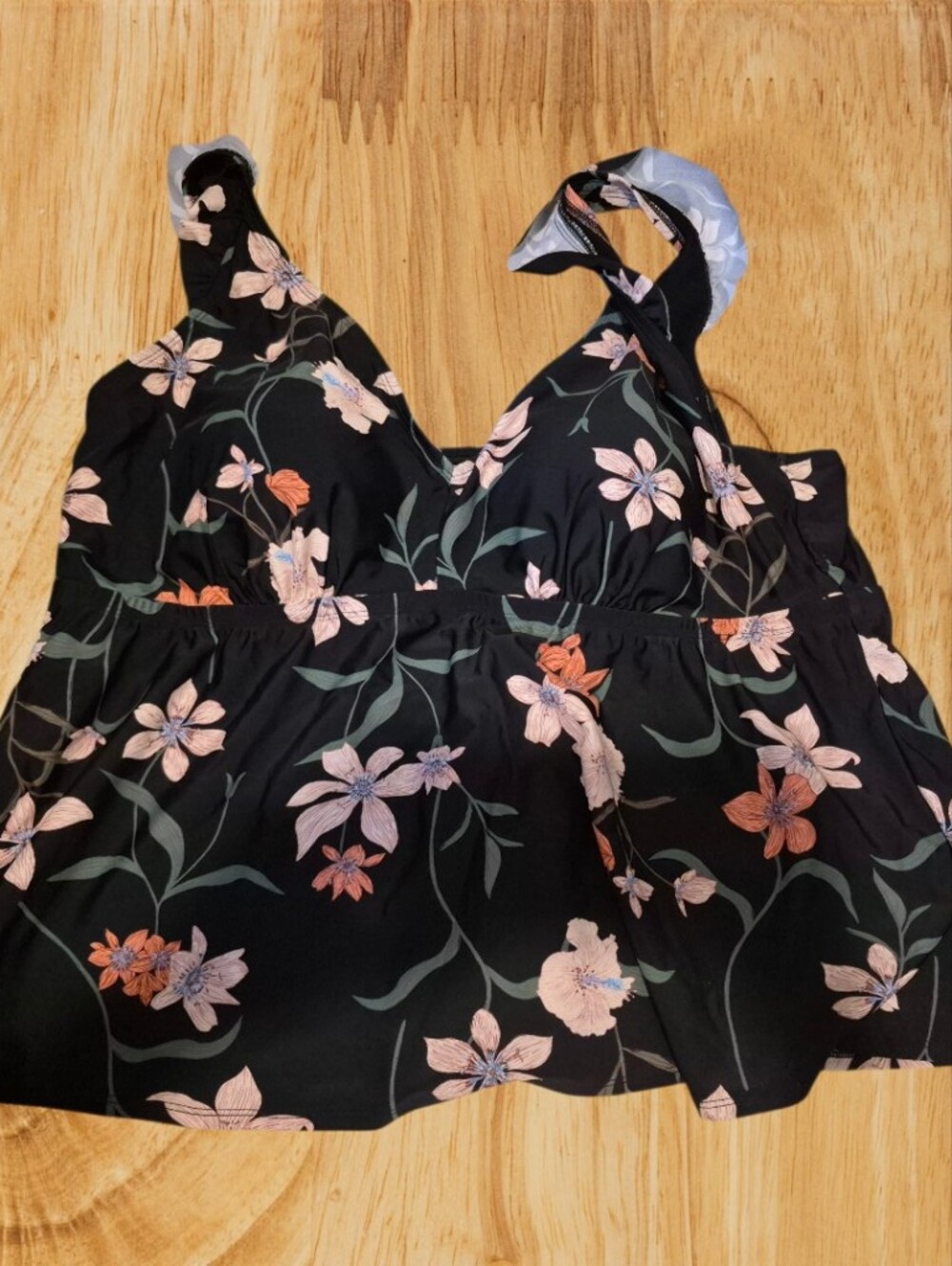 Shade & Shore Black Floral Camisole with Pink & Peach Blooms